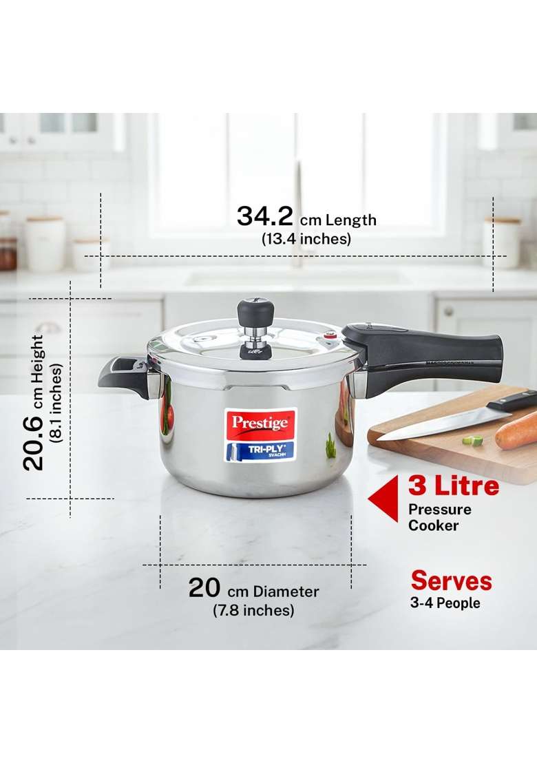 Prestige Triply Svachh Outer Lid Pressure Cooker | 3 L | 3.2 Qt | Induction Compatible - Indya