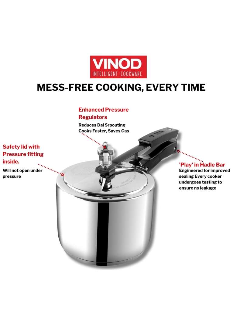 Vinod Stainless Steel Inner Lid Pressure Cooker | 5 L | 5.3 Qt | Induction Compatible - Indya