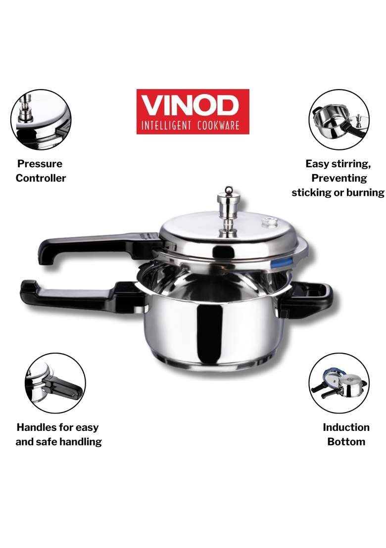 Vinod Stainless Steel Outer Lid Pressure Cooker | 2 L | 2.1 Qt | Induction Compatible - Indya