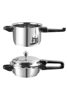 Vinod Sandwich Bottom Stainless Steel Pressure Cooker Combo with Common Lid | 4.5 L | 4.8 Qt | 2-Piece Set | Induction Compatible