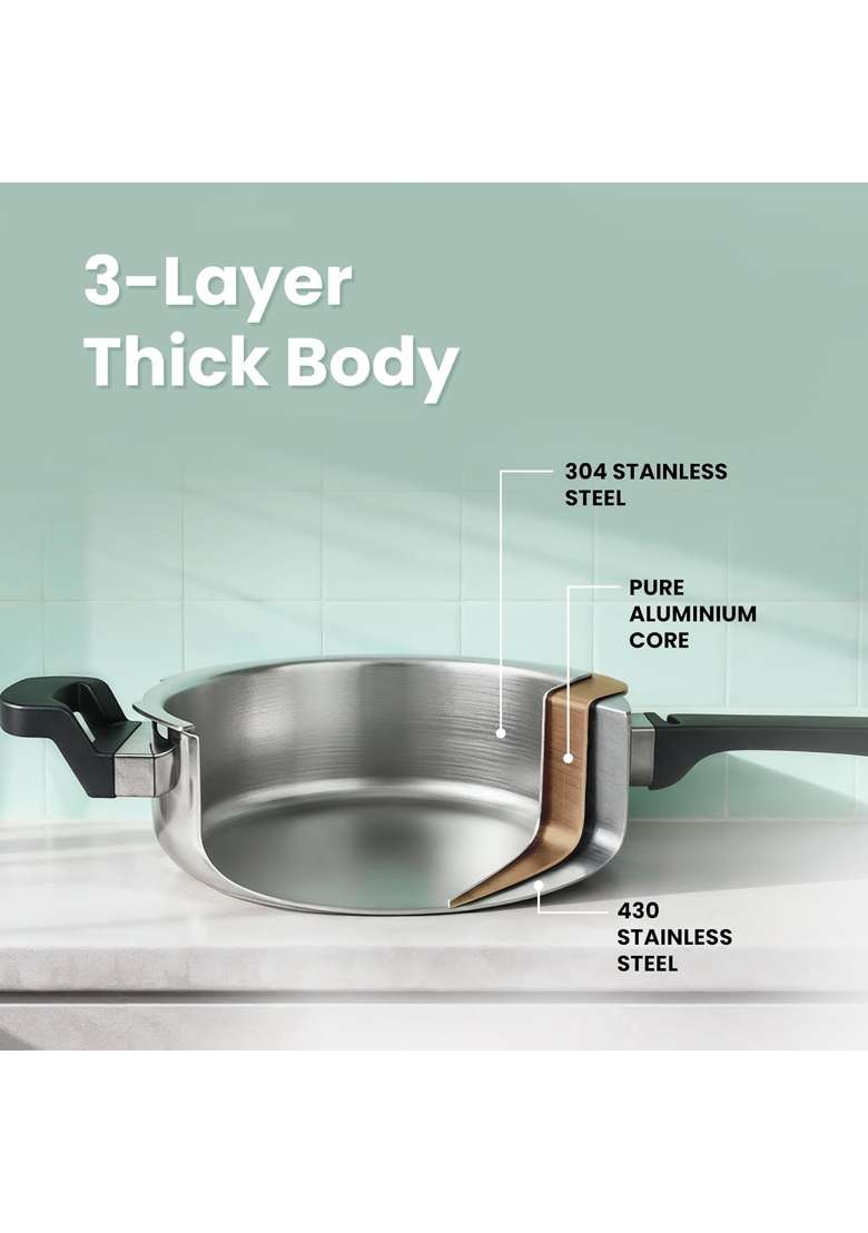 The Indus Valley Triply Stainless Steel Pressure Cooker Pressure Pan | 3.5 L | 3.7 Qt | Induction Compatible - Indya