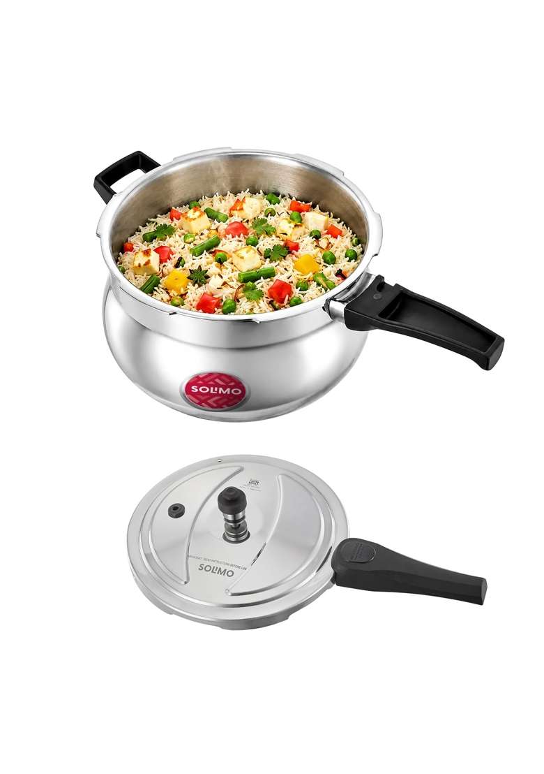 Solimo Amazon Brand Solimo Stainless Steel Triply Kalash Sacred Pot Pressure Cooker | 5 L | 5.3 Qt | Induction Compatible | Dishwasher Safe - Indya