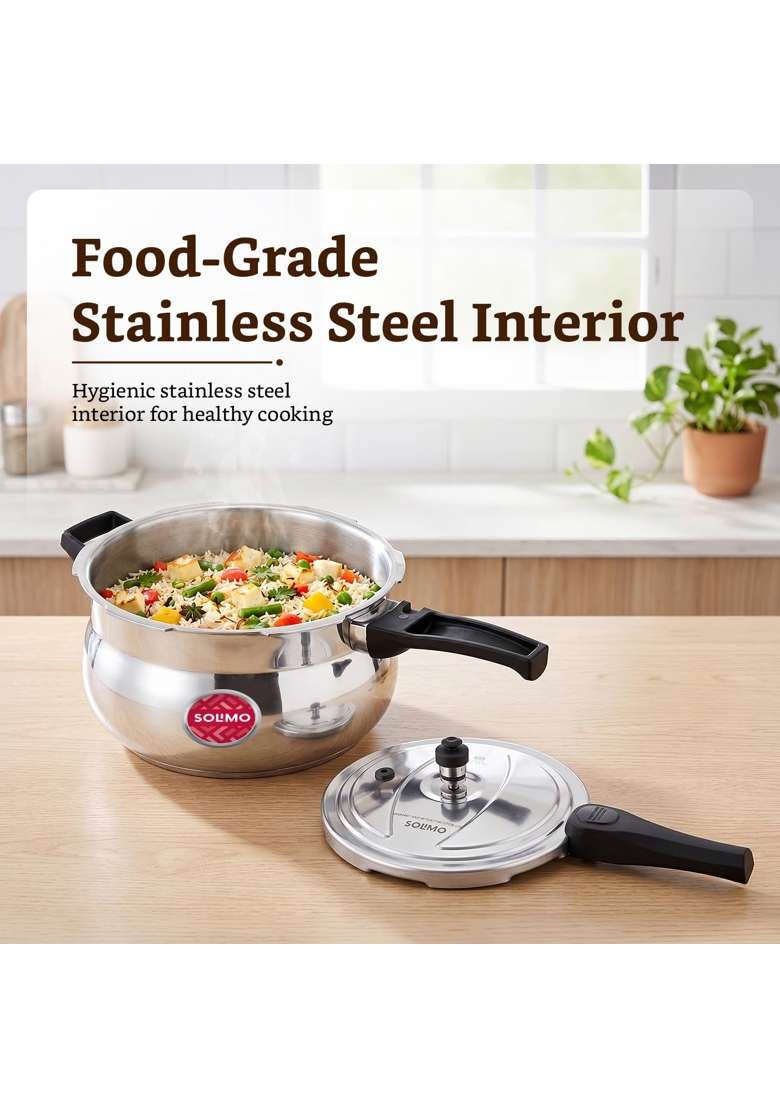 Solimo Amazon Brand Solimo Stainless Steel Triply Kalash Sacred Pot Pressure Cooker | 5 L | 5.3 Qt | Induction Compatible | Dishwasher Safe - Indya
