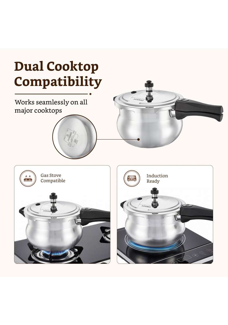 Solimo Amazon Brand Solimo Stainless Steel Triply Kalash Sacred Pot Pressure Cooker | 5 L | 5.3 Qt | Induction Compatible | Dishwasher Safe - Indya