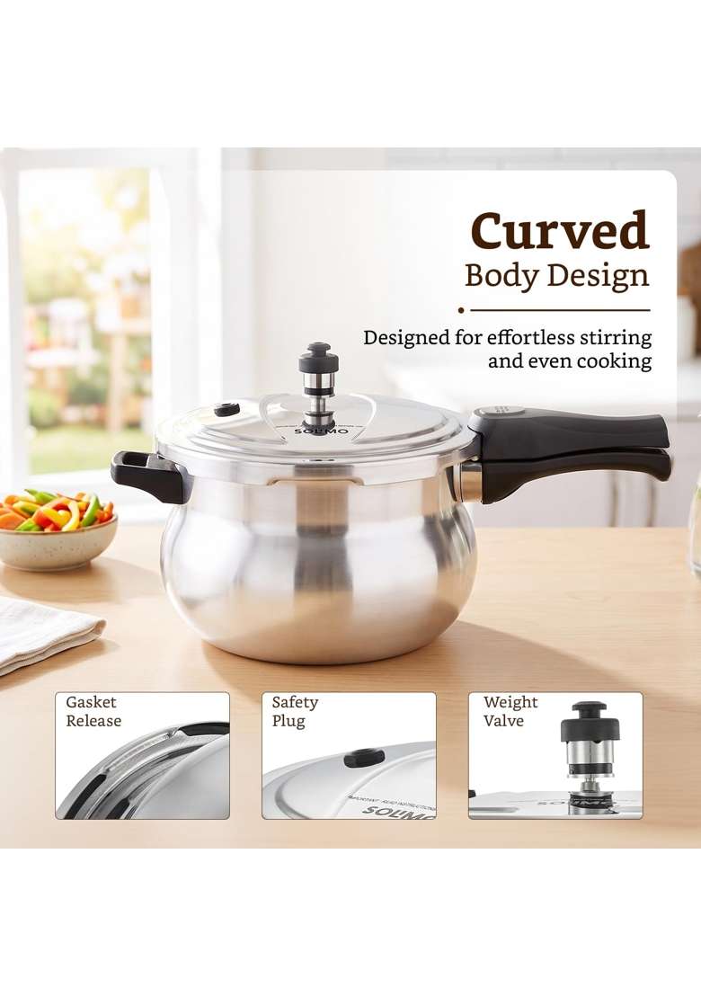 Solimo Amazon Brand Solimo Stainless Steel Triply Kalash Sacred Pot Pressure Cooker | 5 L | 5.3 Qt | Induction Compatible | Dishwasher Safe - Indya