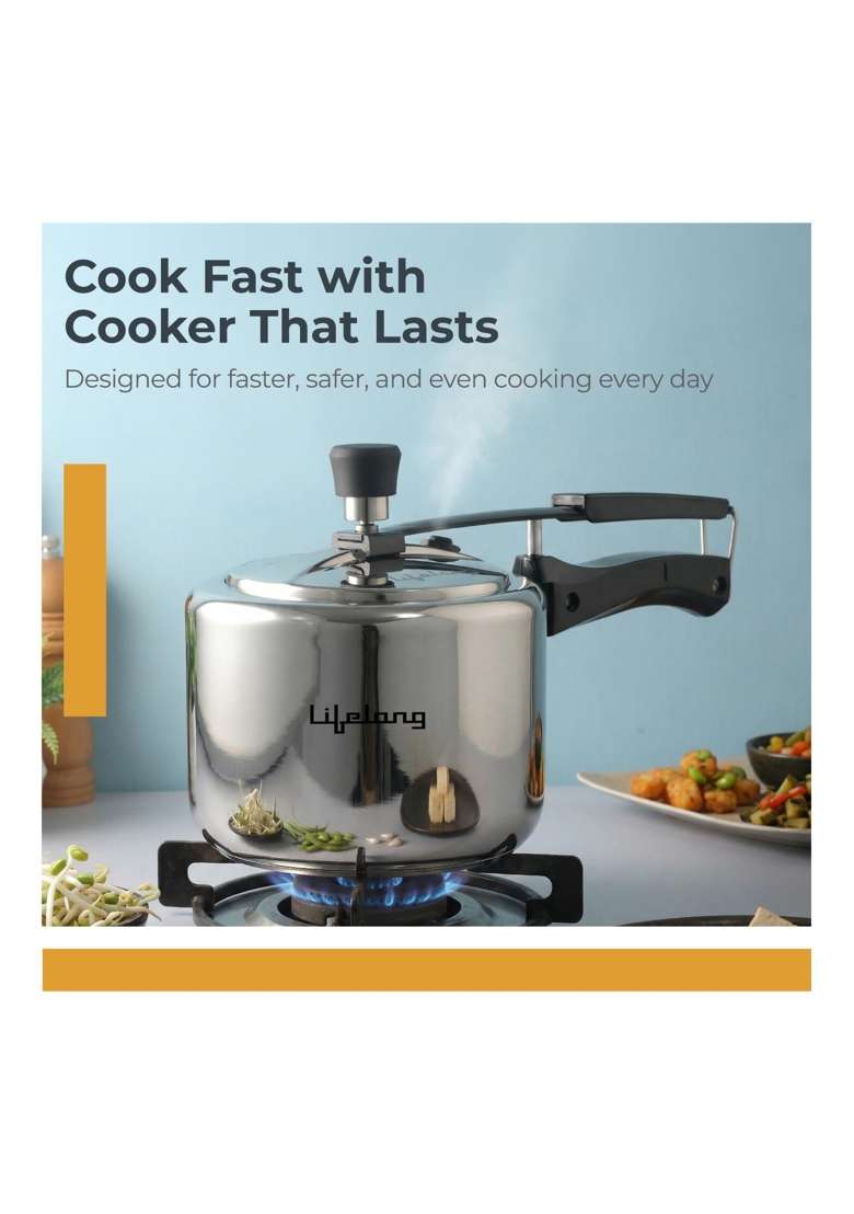 Lifelong Tri Ply Stainless Steel Pressure Cooker | 2 L | 2.1 Qt | Induction Compatible - Indya