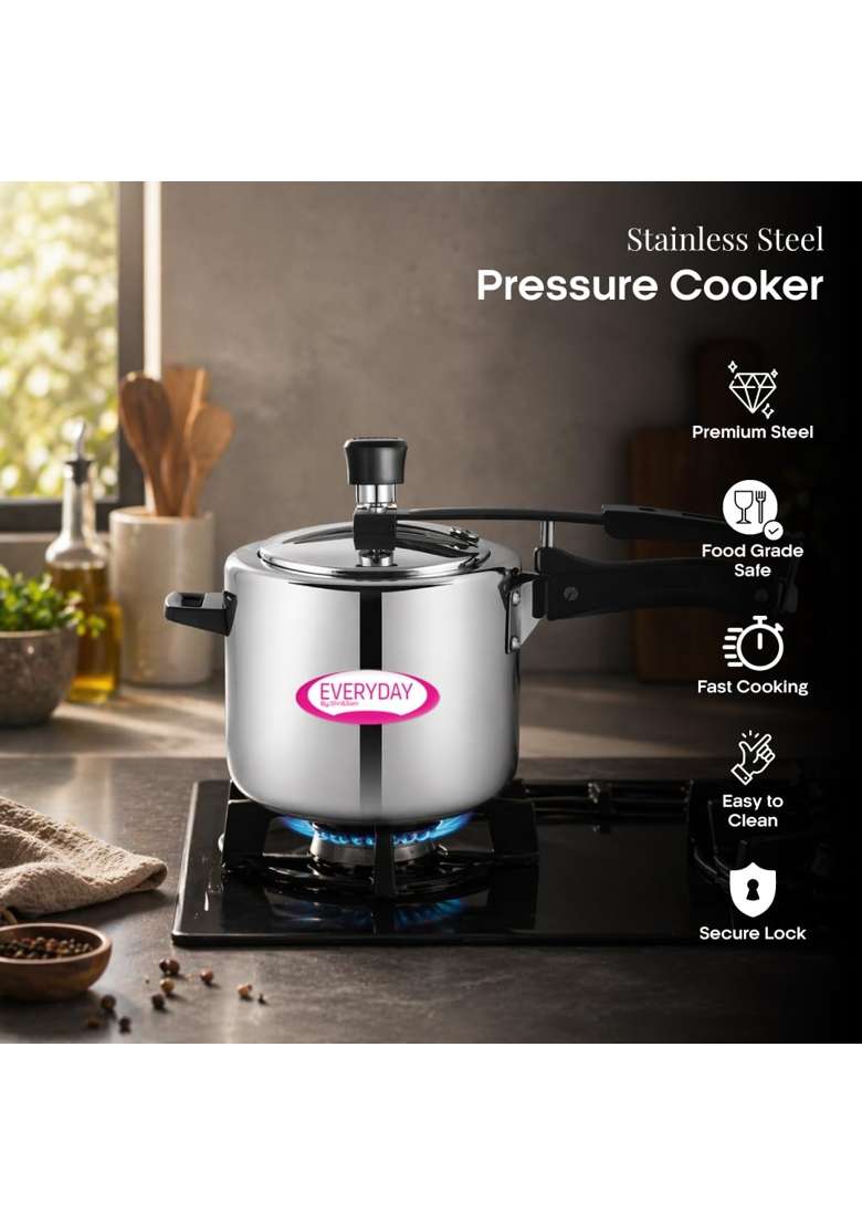 Shri and Sam Everyday Stainless Steel Pressure Cooker | 5 L | 5.3 Qt | Induction Compatible - Indya