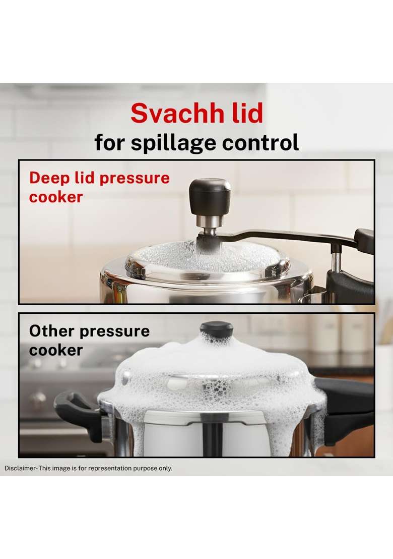 Prestige Stainless Steel Nakshatra Essential Svachh Innerlid Pressure Cooker | 2 L | 2.1 Qt | Induction Compatible | Tri-Ply - Indya