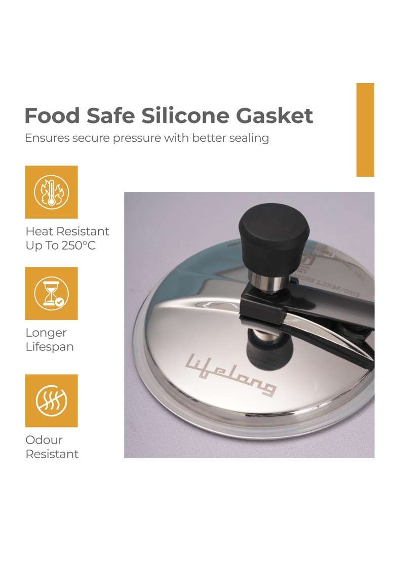 Lifelong Stainless Steel Pressure Cooker | 2 L | 2.1 Qt | Induction Compatible | Leak Proof | Rust Resistant - Indya