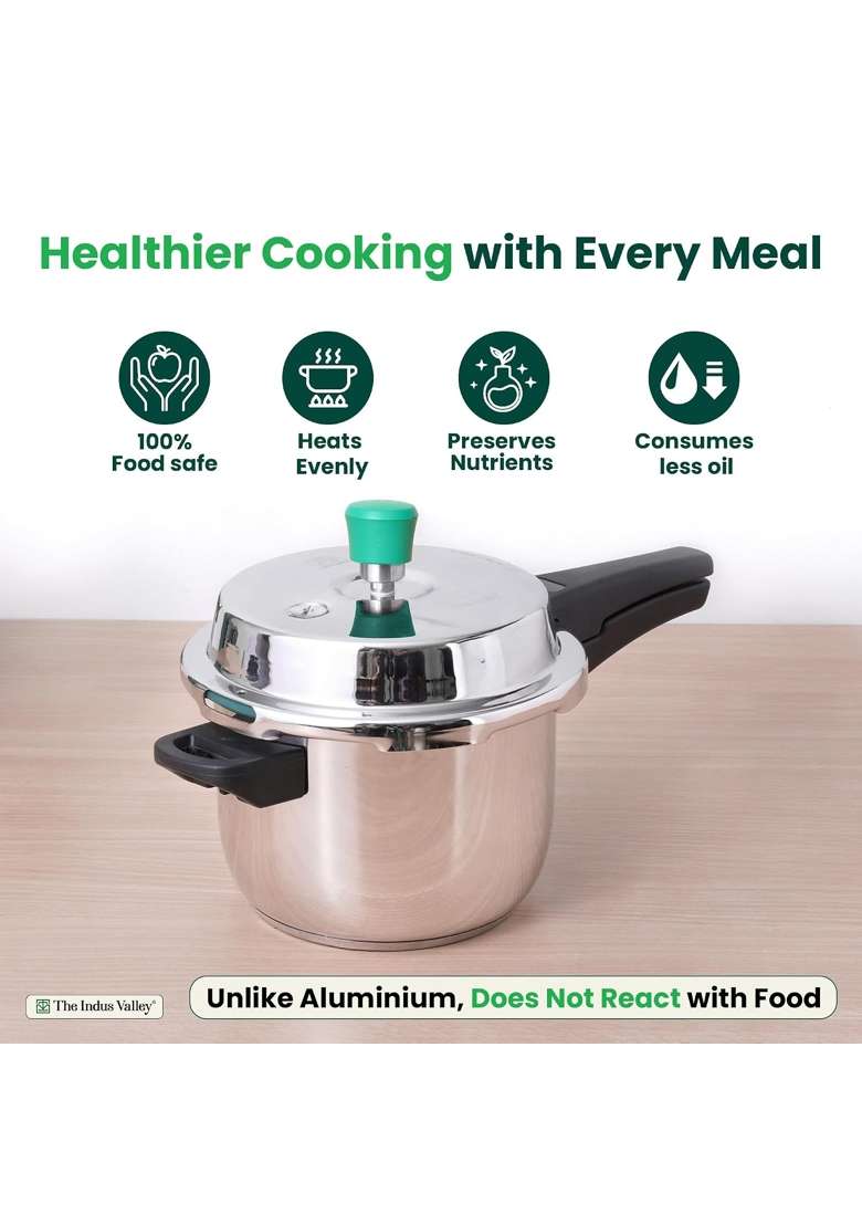 The Indus Valley Stainless Steel Pressure Cooker Outer Lid | 3 L | 3.2 Qt | Induction Compatible | Heavy Bottom | Non-Toxic | Non-Stick - Indya