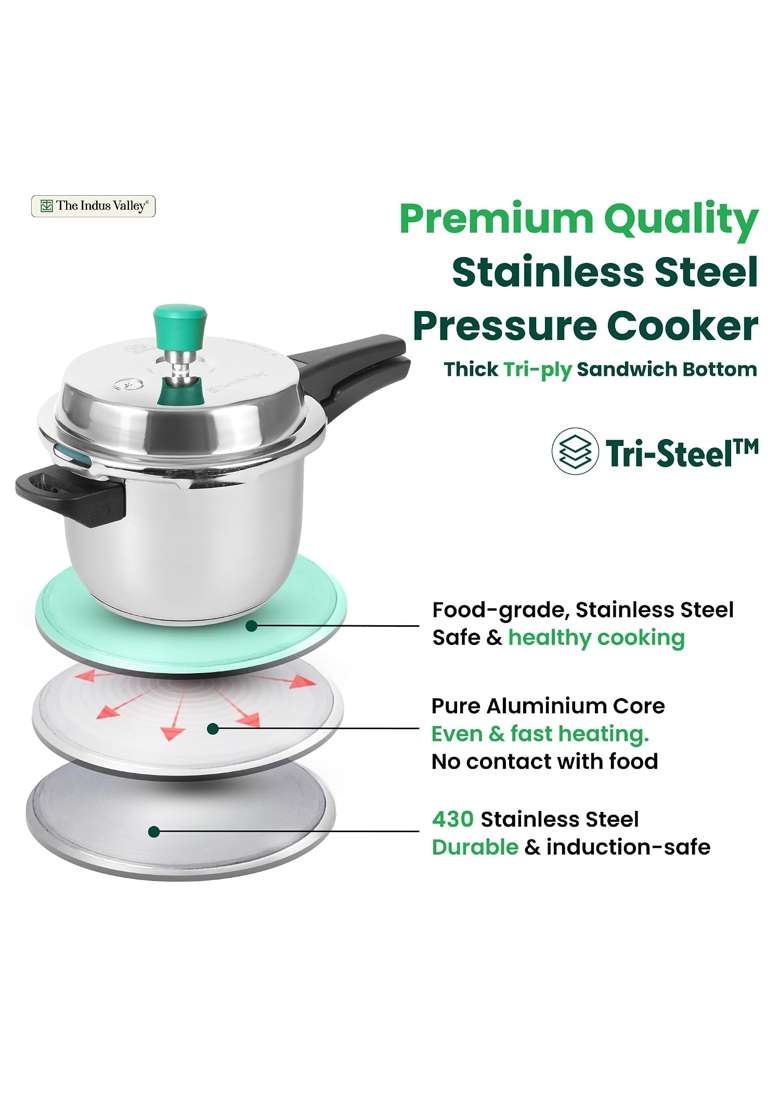 The Indus Valley Stainless Steel Pressure Cooker Outer Lid | 3 L | 3.2 Qt | Induction Compatible | Heavy Bottom | Non-Toxic | Non-Stick - Indya