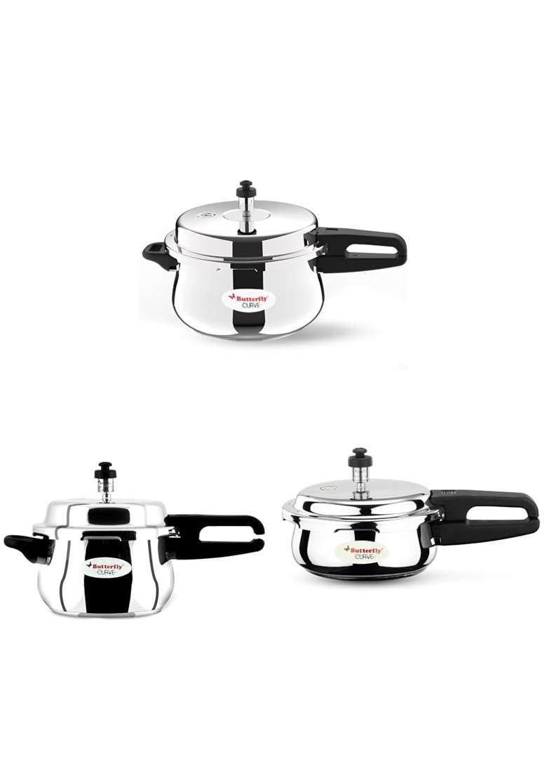 Butterfly Curve and SS Pressure Cooker Combo | 2 L | 2.1 Qt | Induction Compatible | Tri-Ply - Indya