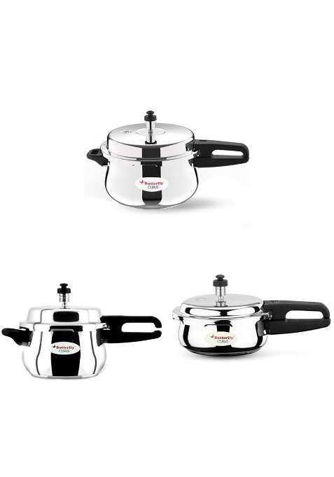Butterfly Curve and SS Pressure Cooker Combo | 2 L | 2.1 Qt | Induction Compatible | Tri-Ply