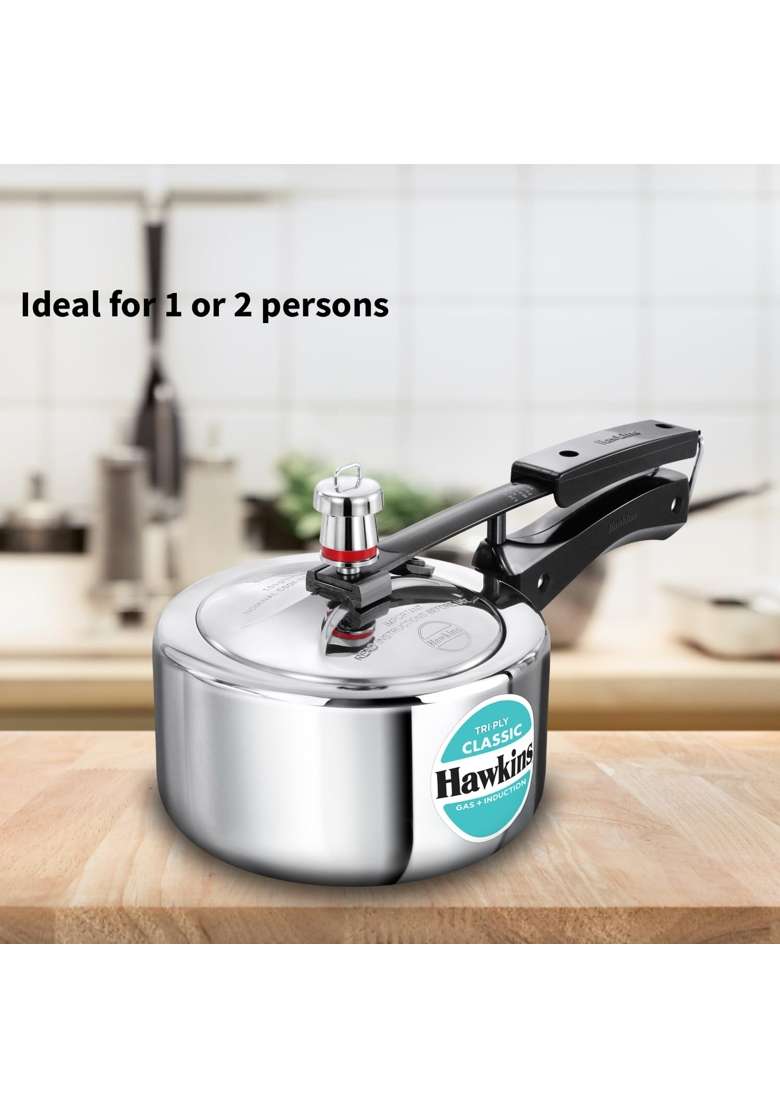 Hawkins Classic Triply Stainless Steel Pressure Cooker | 1.5 L | 1.6 Qt | Induction Compatible - Indya