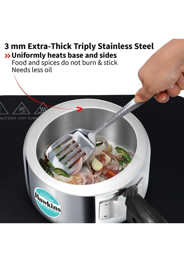 Hawkins Classic Triply Stainless Steel Pressure Cooker | 1.5 L | 1.6 Qt | Induction Compatible - Indya
