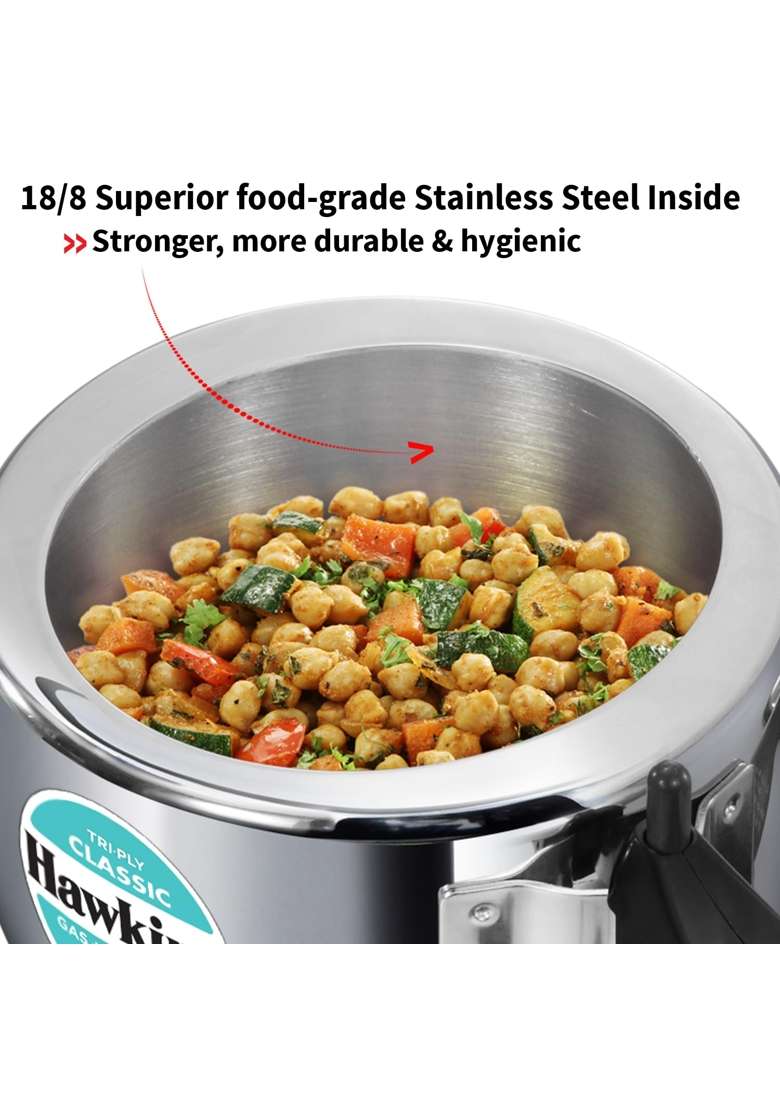 Hawkins Classic Triply Stainless Steel Pressure Cooker | 1.5 L | 1.6 Qt | Induction Compatible - Indya