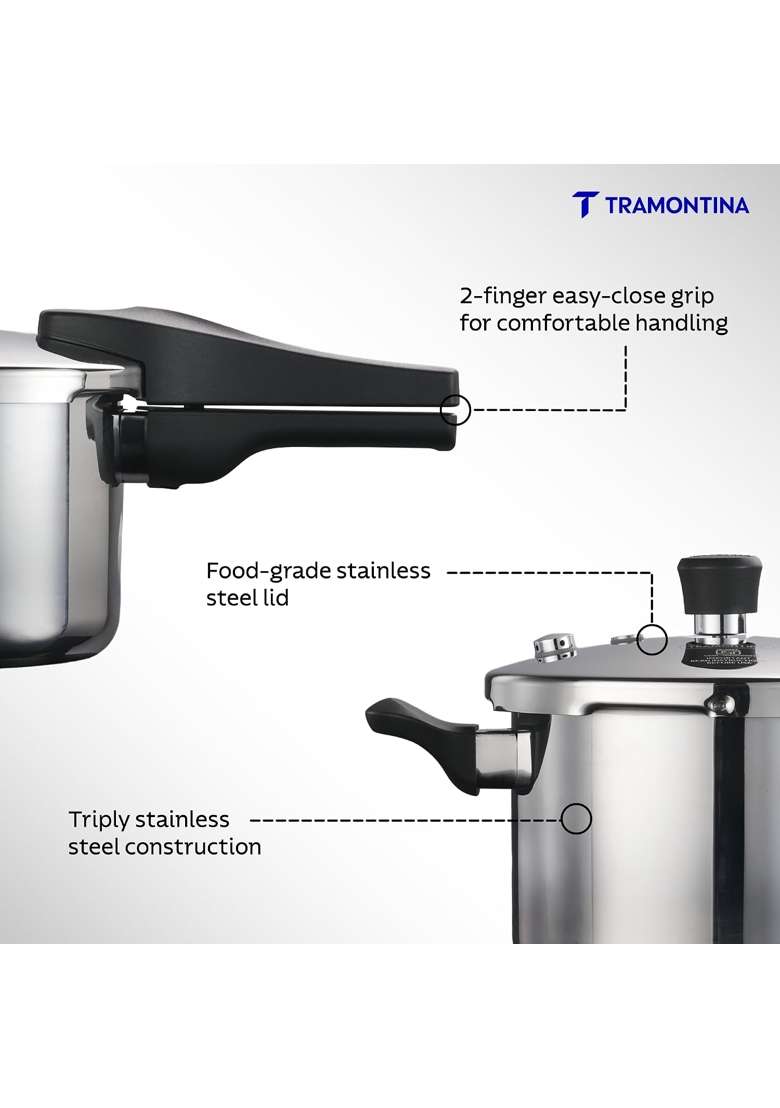 TRAMONTINA Aero Arc Tri-Ply Stainless Steel Pressure Cooker | 5 L | 5.3 Qt | Induction Compatible | Food Safe - Indya