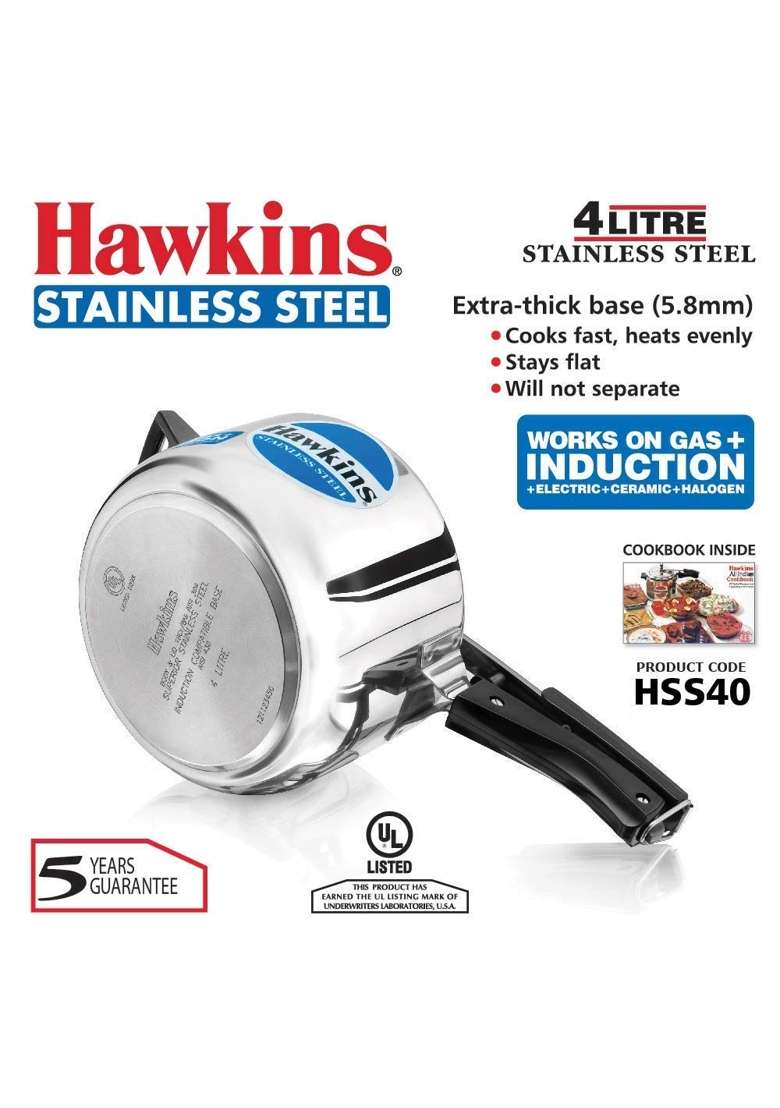 Hawkins Stainless Steel Induction Compatible Inner Lid Pressure Cooker | 4 L | 4.2 Qt - Indya