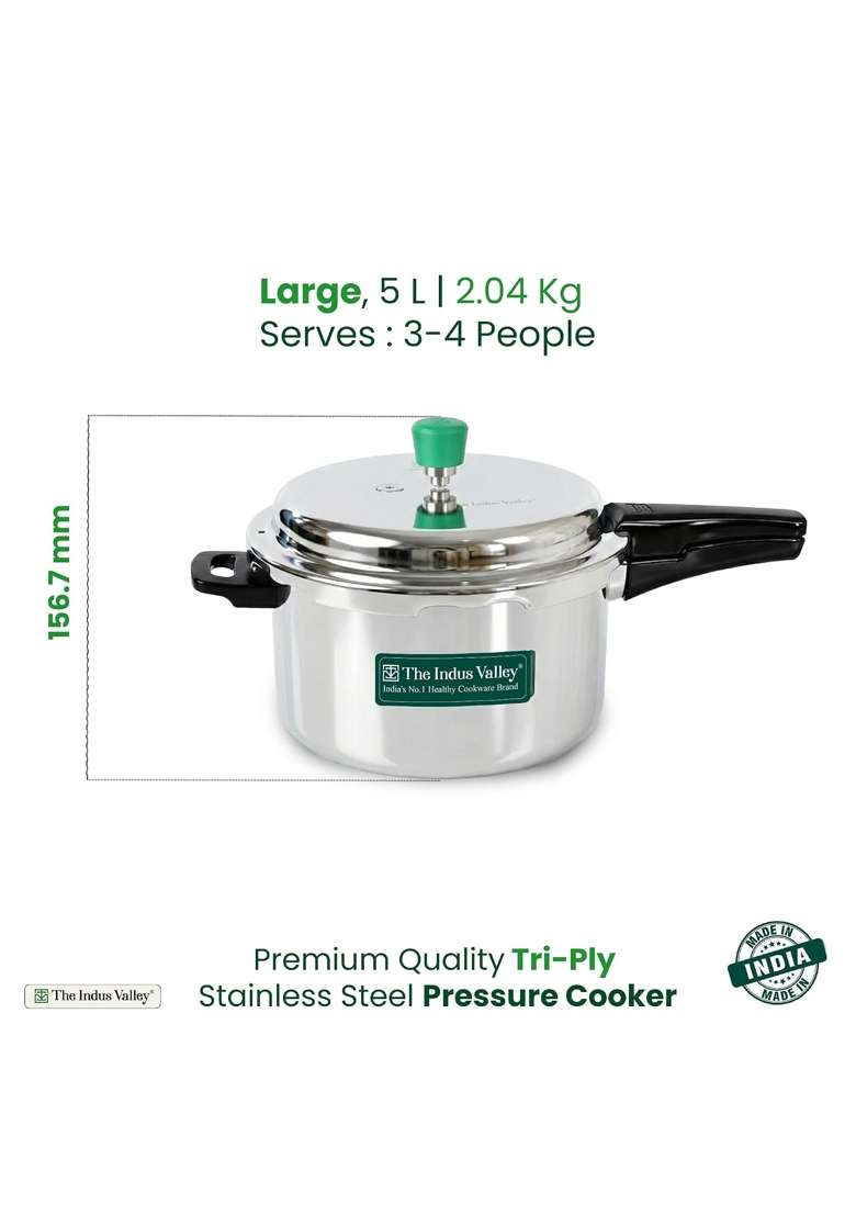 The Indus Valley Triply Stainless Steel Pressure Cooker Outer Lid | 5 L | 5.3 Qt | Induction Compatible | Non-Toxic | Non-Stick - Indya