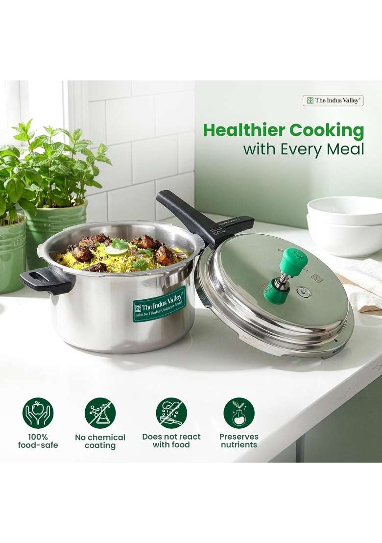 The Indus Valley Triply Stainless Steel Pressure Cooker Outer Lid | 5 L | 5.3 Qt | Induction Compatible | Non-Toxic | Non-Stick - Indya