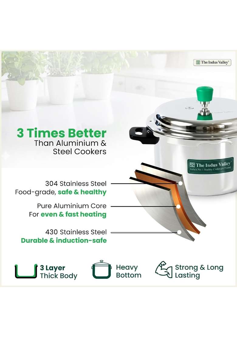 The Indus Valley Triply Stainless Steel Pressure Cooker Outer Lid | 5 L | 5.3 Qt | Induction Compatible | Non-Toxic | Non-Stick - Indya