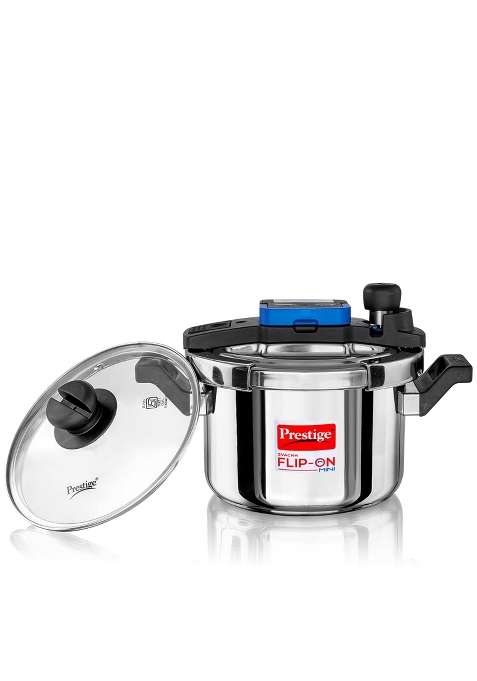 Prestige Stainless Steel Flip on Mini Svachh Outerlid Pressure Cooker with Glass Lid | 3 L | 3.2 Qt | Induction Compatible
