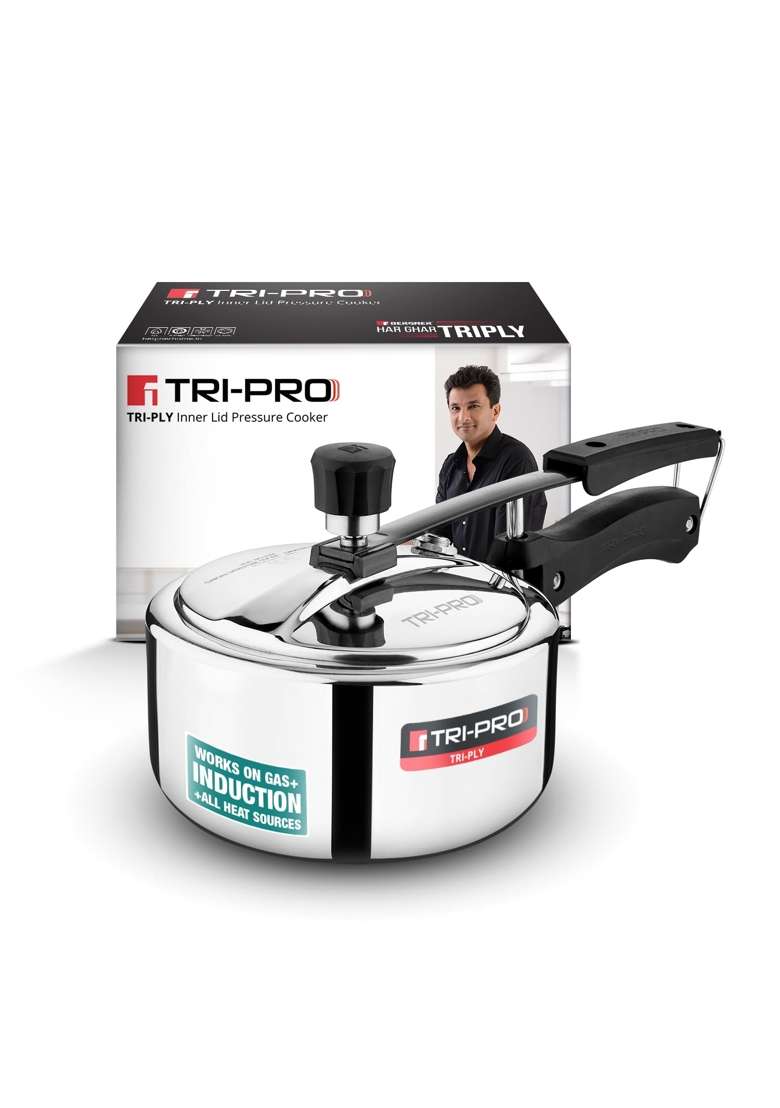BERGNER Tripro Triply Stainless Steel Inner Lid Pressure Cooker | 2 L | 2.1 Qt | Induction Compatible - Indya