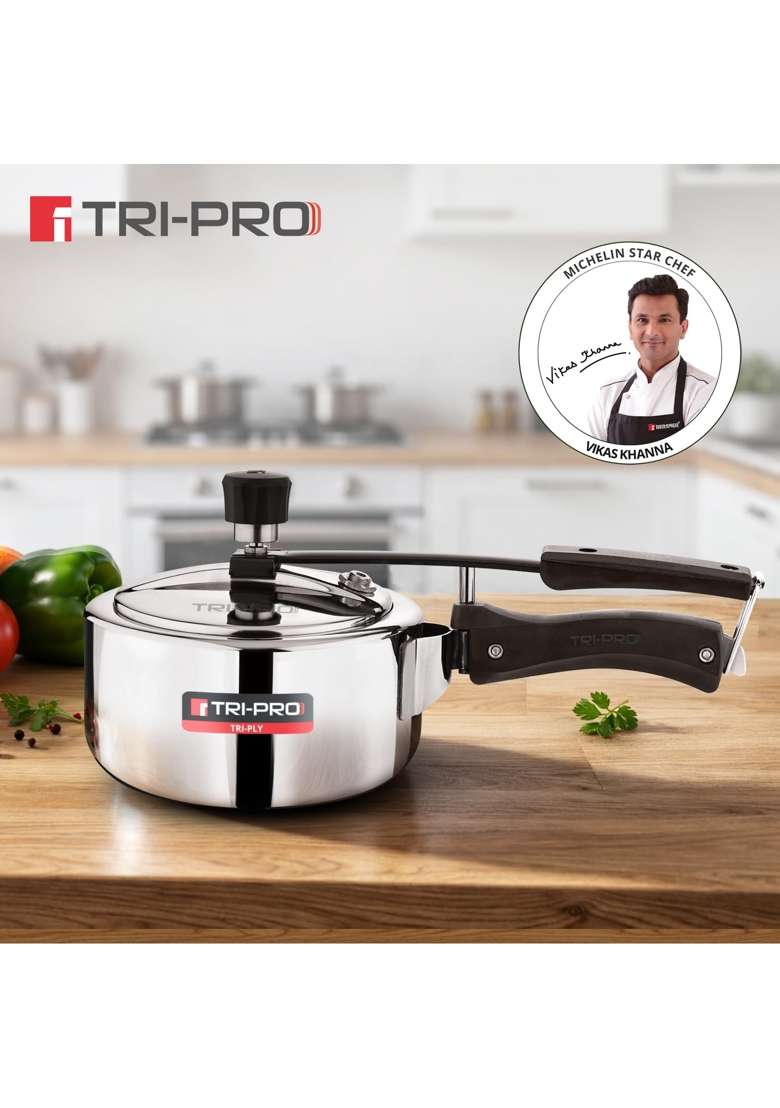 BERGNER Tripro Triply Stainless Steel Inner Lid Pressure Cooker | 2 L | 2.1 Qt | Induction Compatible - Indya