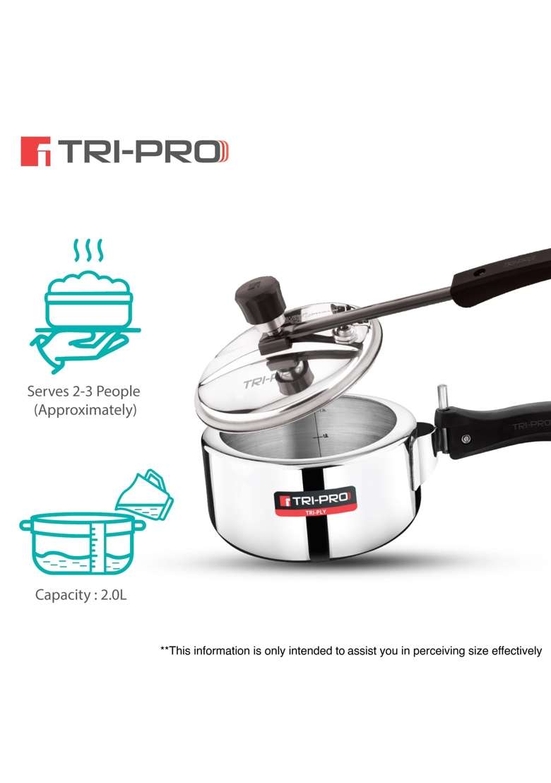 BERGNER Tripro Triply Stainless Steel Inner Lid Pressure Cooker | 2 L | 2.1 Qt | Induction Compatible - Indya