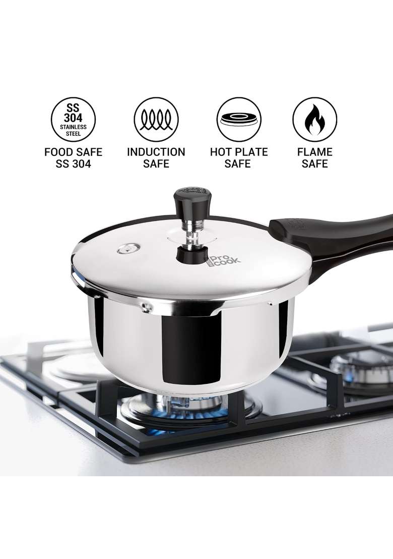 MILTON Pro cook Milton ProCook Triply Pressure Cooker Stainless Steel with Outer Lid | 1.5 L | 1.6 Qt | Induction Compatible - Indya