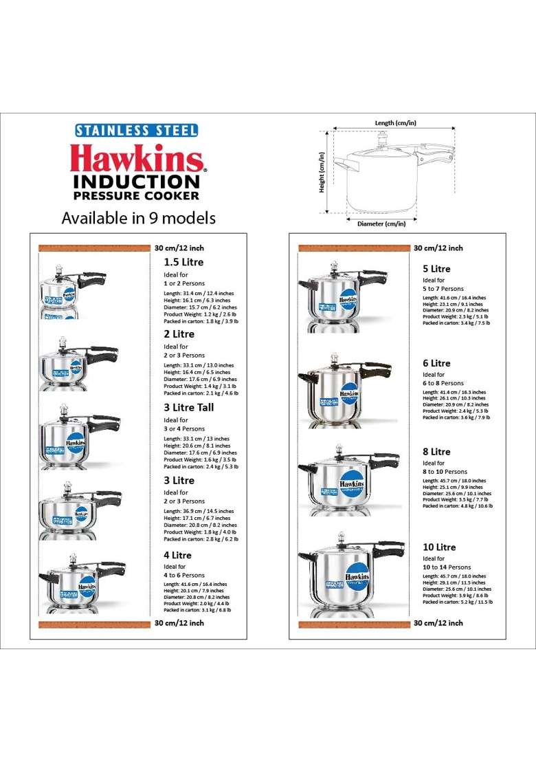 Hawkins Stainless Steel Pressure Cooker | 5 L | 5.3 Qt - Indya
