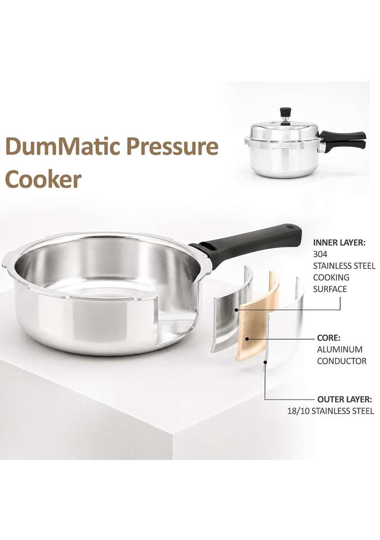 SOLARA Triply Outer Lid Pressure Pan | 2 L | 2.1 Qt | Induction Compatible - Indya