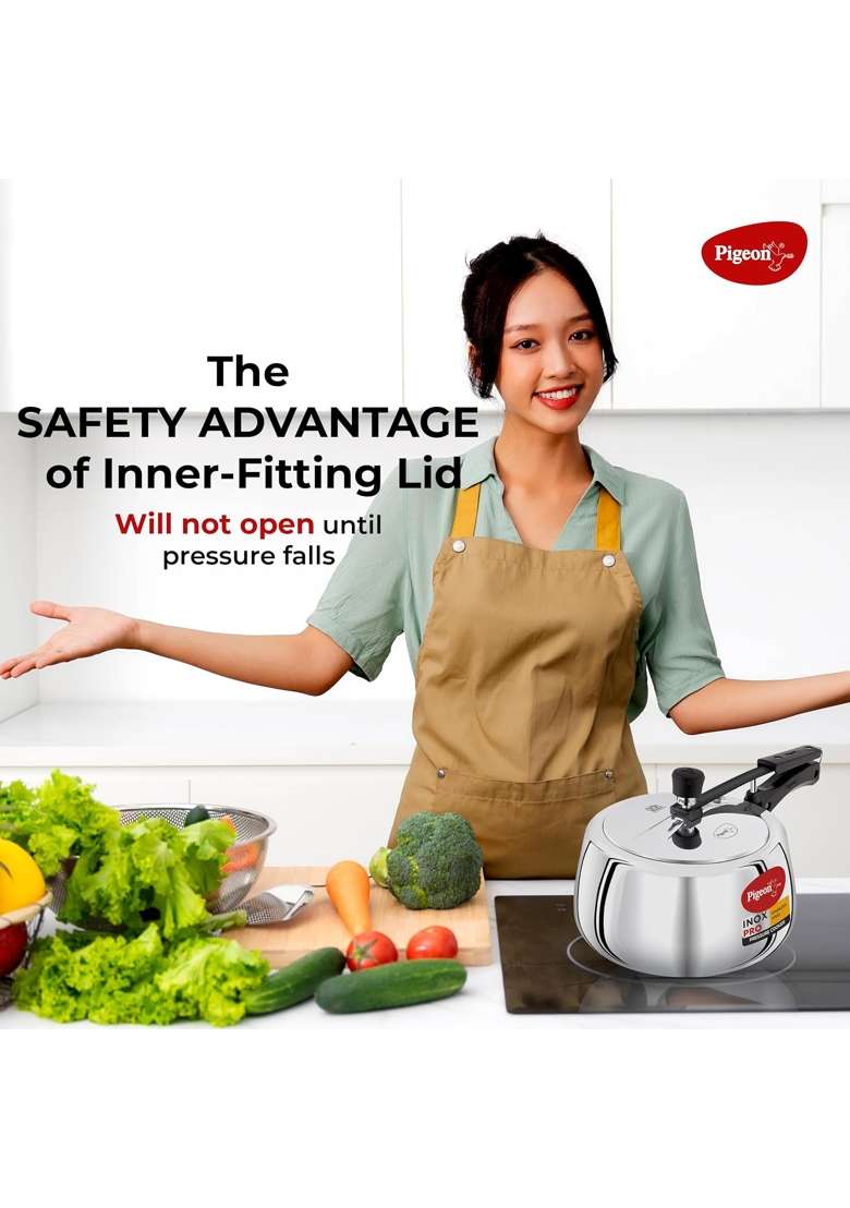 Pigeon Inox Pro Inner Lid Stainless Steel Cooker | 2 L | 2.1 Qt - Indya