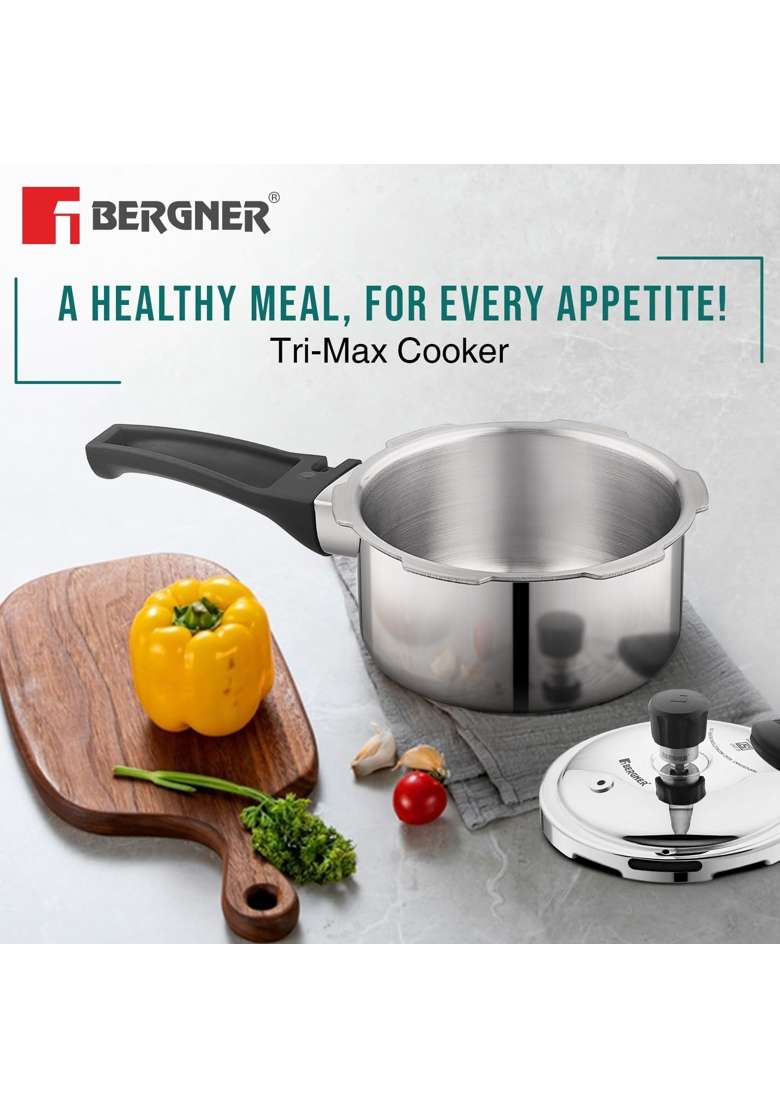 BERGNER Trimax Triply Stainless Steel Outer Lid Pressure Pan | 3.5 L | 3.7 Qt | Induction Compatible - Indya