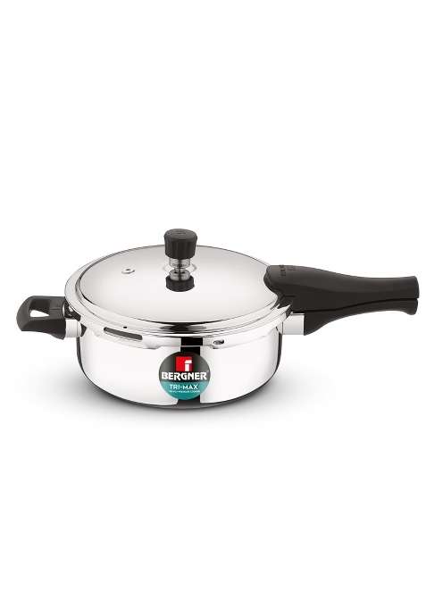 BERGNER Trimax Triply Stainless Steel Outer Lid Pressure Pan | 3.5 L | 3.7 Qt | Induction Compatible