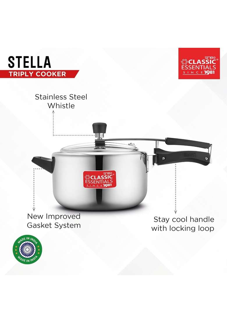 CLASSIC ESSENTIALS TriCook Triply Stainless Steel Inner Lid Pressure Cooker ProChef | 5 L | 5.3 Qt | Induction Compatible | Non-Toxic - Indya
