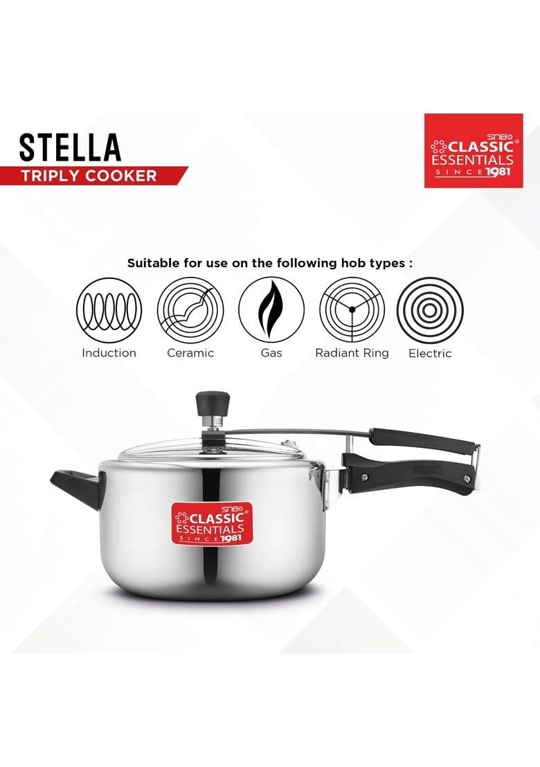 CLASSIC ESSENTIALS TriCook Triply Stainless Steel Inner Lid Pressure Cooker ProChef | 5 L | 5.3 Qt | Induction Compatible | Non-Toxic - Indya