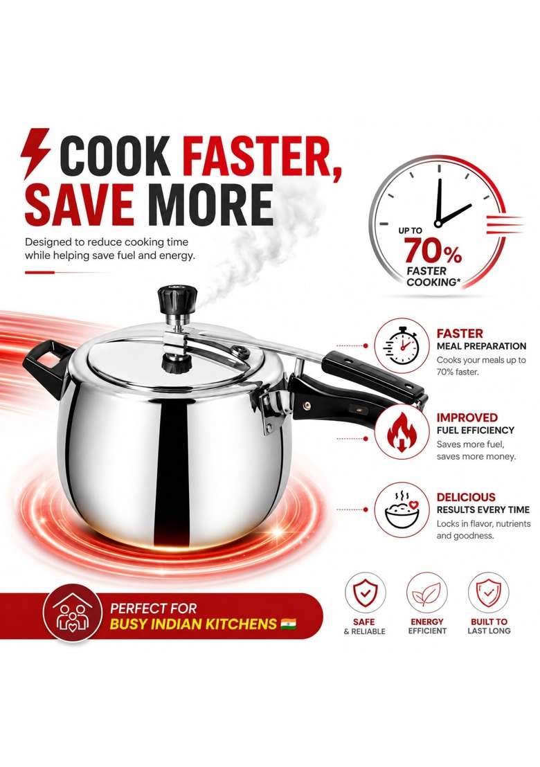 Omichef Triply Stainless Steel Pressure Cooker Inner Lid | 3 L | 3.2 Qt | Induction Compatible | Non-Toxic | Rust Resistant - Indya