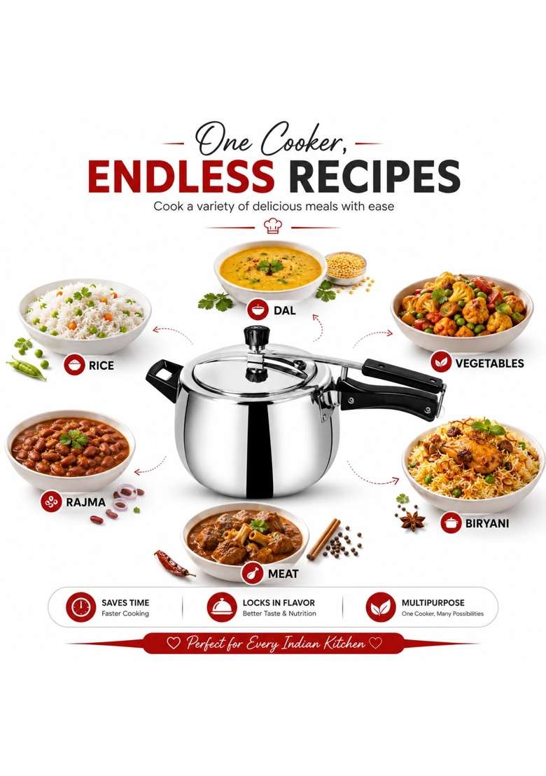 Omichef Triply Stainless Steel Pressure Cooker Inner Lid | 3 L | 3.2 Qt | Induction Compatible | Non-Toxic | Rust Resistant - Indya
