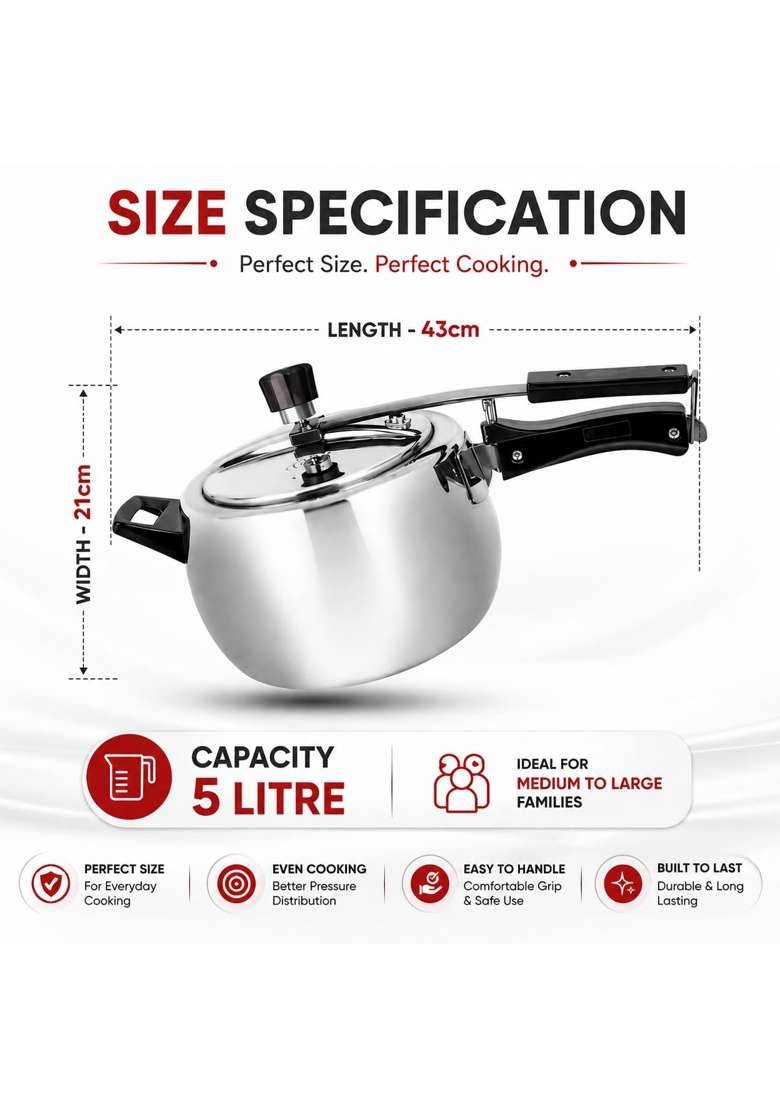 Omichef Triply Stainless Steel Pressure Cooker Inner Lid | 3 L | 3.2 Qt | Induction Compatible | Non-Toxic | Rust Resistant - Indya