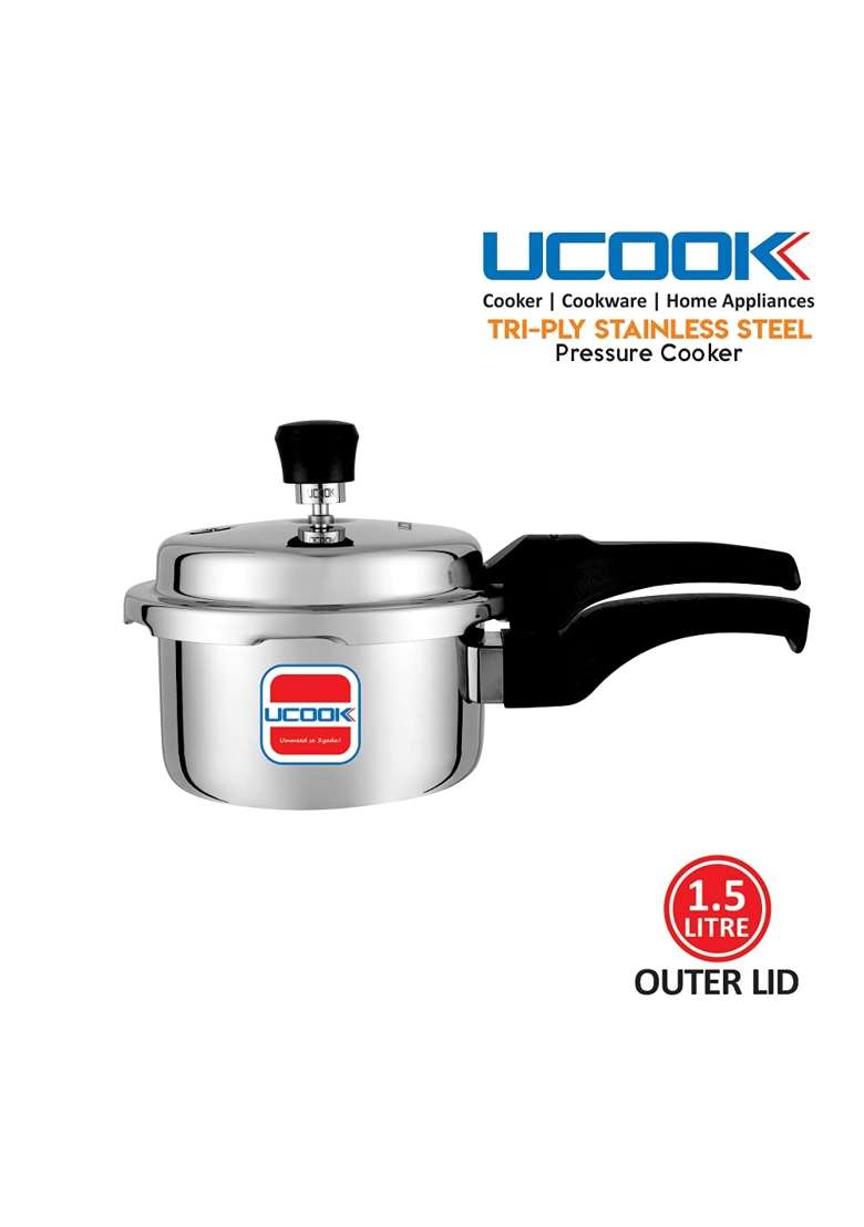 UCOOK By United Ekta Engg. Triply Stainless Steel Induction Base Outerlid Pressure | 1.5 L | 1.6 Qt - Indya