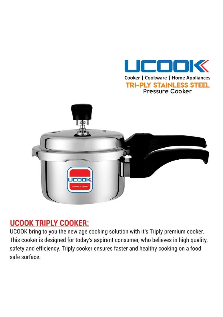 UCOOK By United Ekta Engg. Triply Stainless Steel Induction Base Outerlid Pressure | 1.5 L | 1.6 Qt - Indya