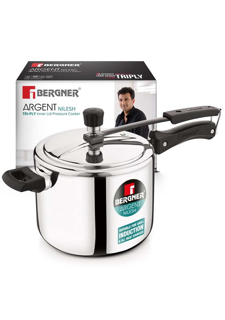BERGNER Argent TriPly Stainless Steel Inner Lid Pressure Cooker | 5 L | 5.3 Qt | Induction Compatible - Indya