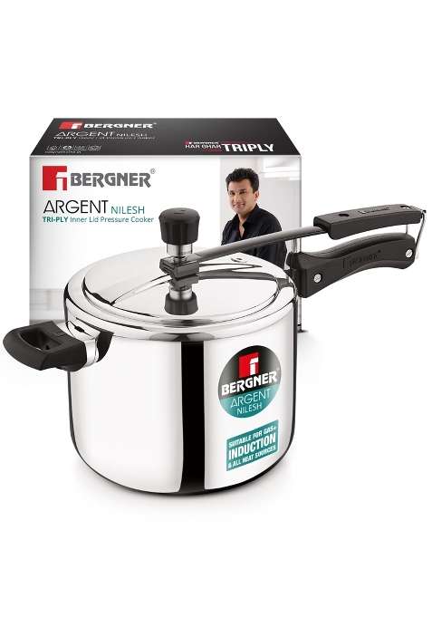 BERGNER Argent TriPly Stainless Steel Inner Lid Pressure Cooker | 5 L | 5.3 Qt | Induction Compatible