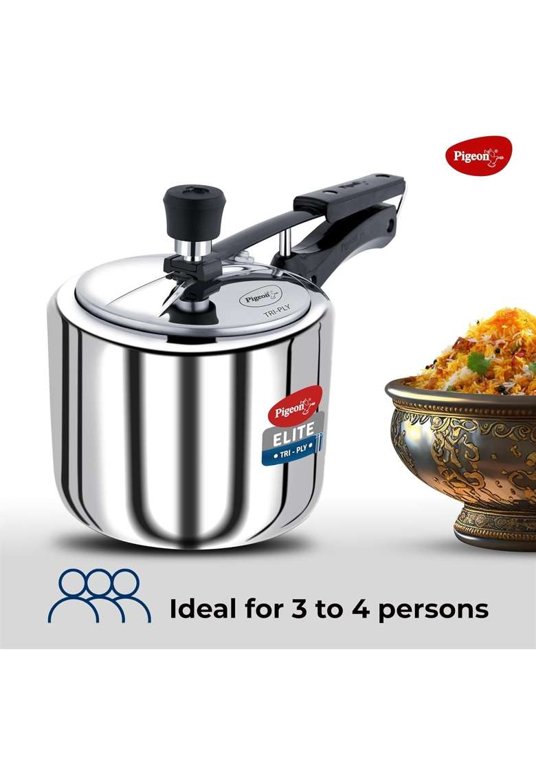 Pigeon By Stovekraft Elite Shine Tri-Ply Body Inner Lid Pressure Cooker Induction | 3 L | 3.2 Qt - Indya