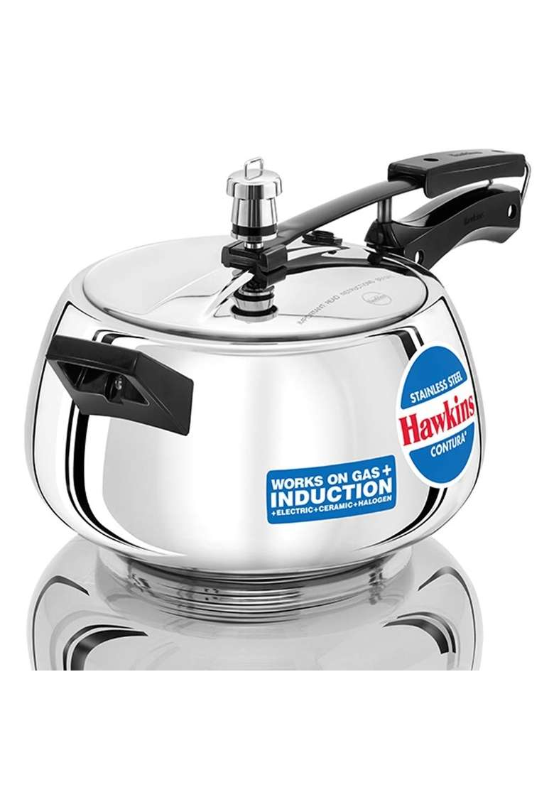 Hawkins Stainless Steel Contura Induction Compatible Inner Lid Pressure Cooker | 5 L | 5.3 Qt - Indya