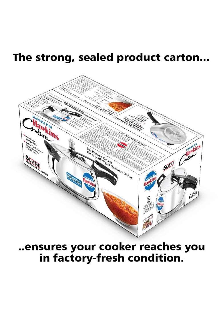 Hawkins Stainless Steel Contura Induction Compatible Inner Lid Pressure Cooker | 5 L | 5.3 Qt - Indya