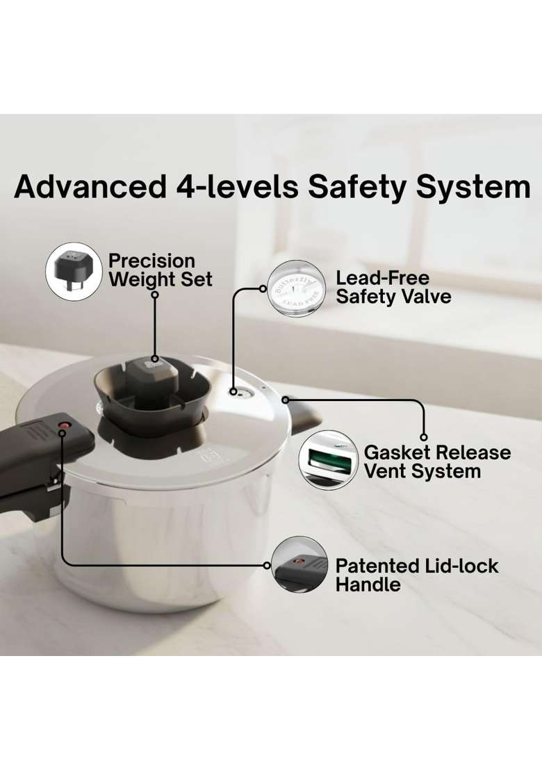 Butterfly Trion Triply Pressure Cooker | 3 L | 3.2 Qt | Induction Compatible - Indya