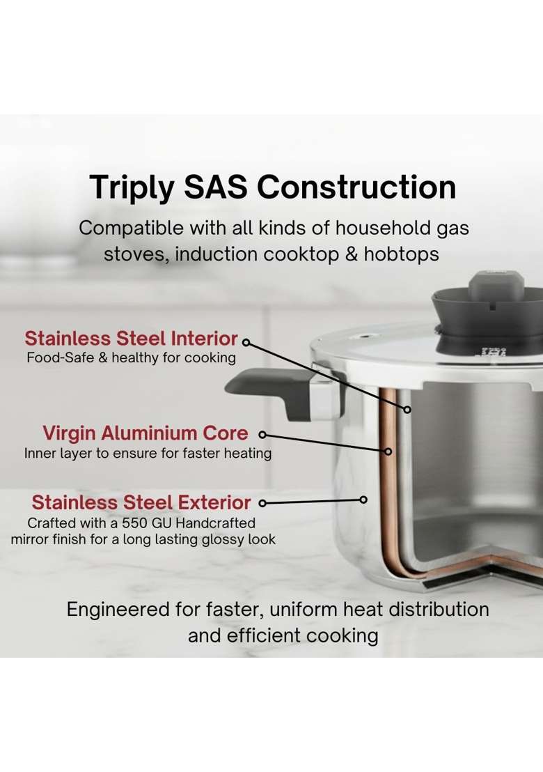 Butterfly Trion Triply Pressure Cooker | 3 L | 3.2 Qt | Induction Compatible - Indya