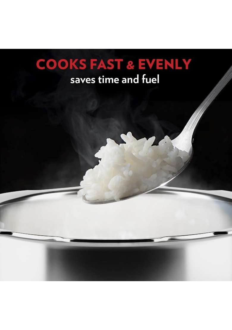 Borosil Triply Pressure Cooker with Outer Lid | 3 L | 3.2 Qt | Induction Compatible | Food Safe - Indya